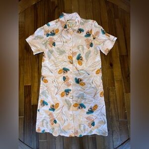 Rachel Zoe linen shirt dress floral button downs knee length short sleeve size M